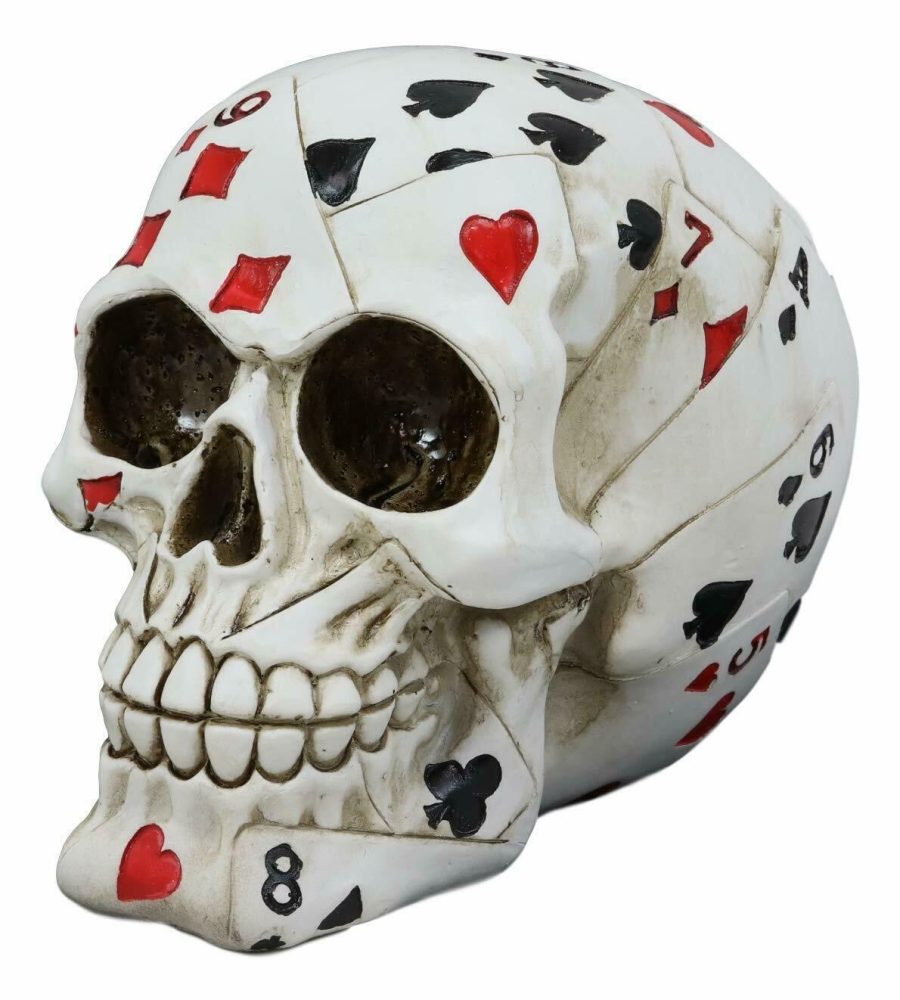 Gambling Poker Cards Casino Royale Skull Figurine Halloween Sugar Skulls 6"L