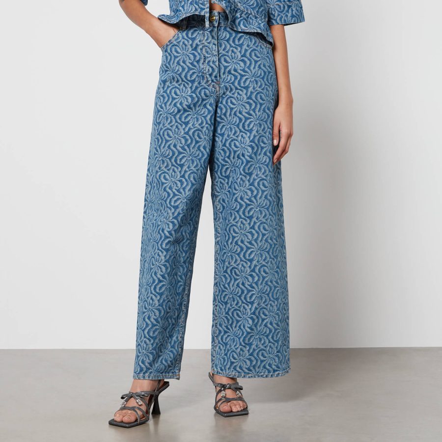 Ganni Jacquard-Denim Wide-Leg Jeans - W29