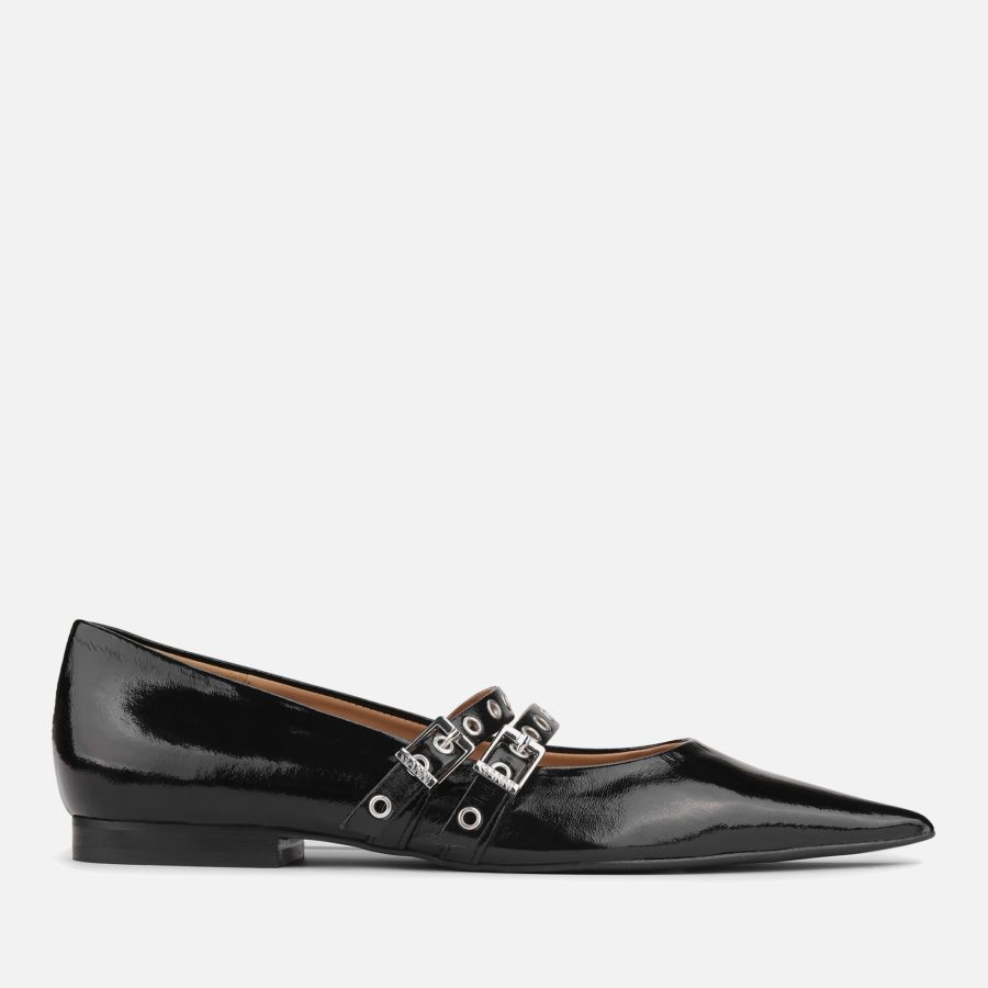 Ganni Women's Faux Patent-Leather Ballerina Flats - UK 3