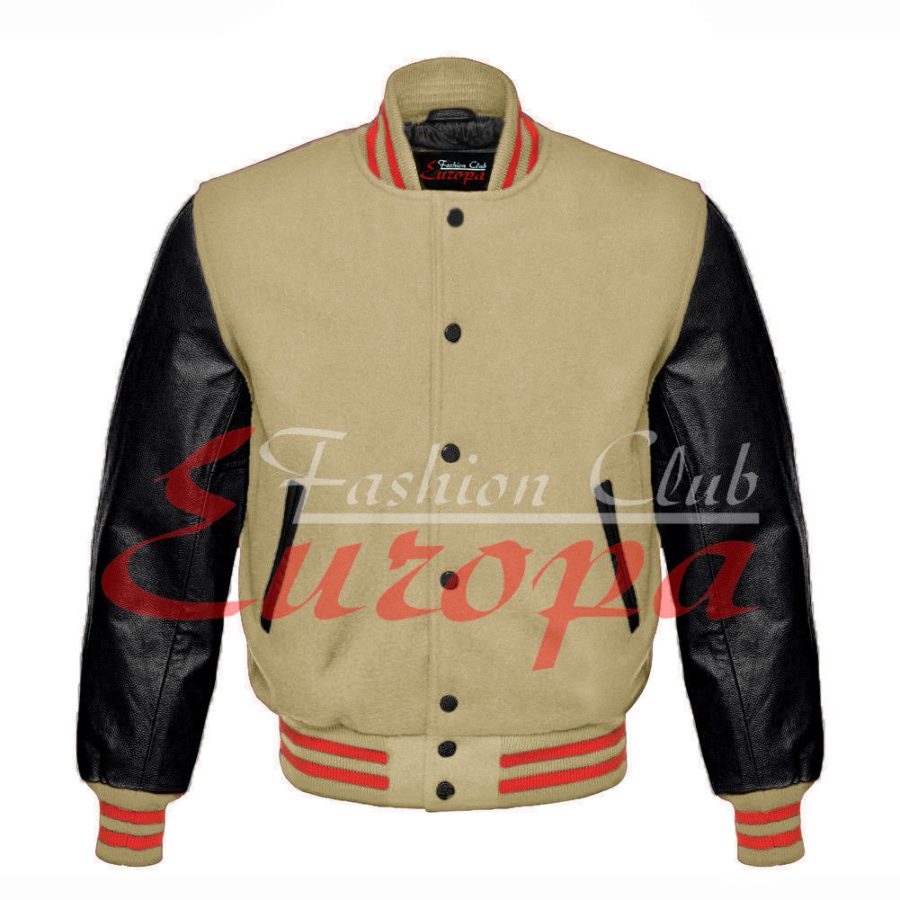 Genuine Leather Sleeve Letterman College Varsity Men Wool Jacket