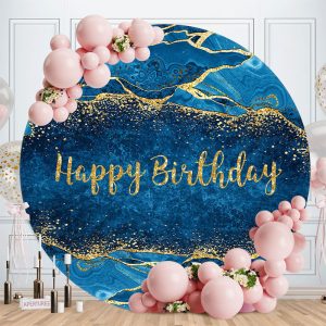 Gilt Abstract Texture Blue Circle Birthday Backdrop - Aperturee