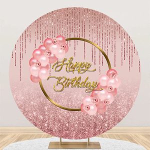 Glitter Floral Rose Gold Round Birthday Backdrop - Aperturee