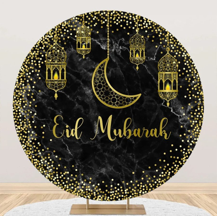 Golden Moon Lantern Marble Round Eid Mubarak Backdrop - Aperturee