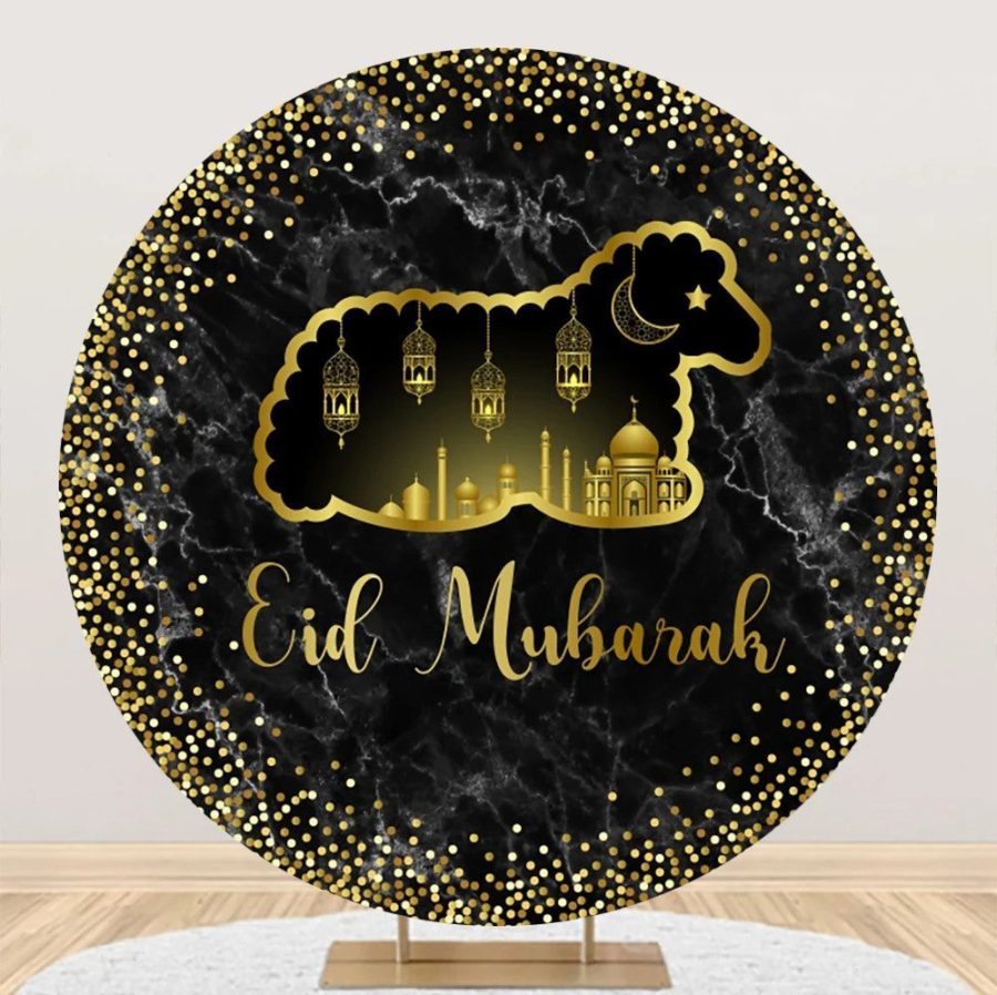 Golden Sheep Palace Glitter Marble Round Eid Backdrop - Aperturee