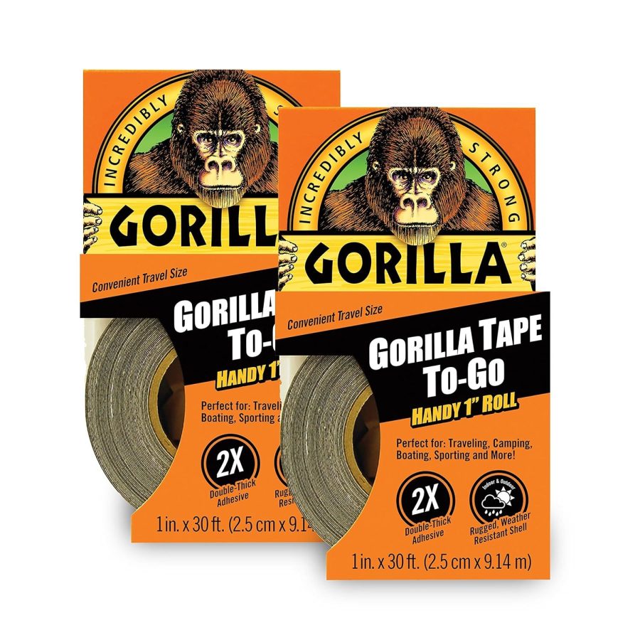 Gorilla Tape, Mini Duct Tape to-Go, 1" x 10 yd Travel Size, Black, (Pack of 2)