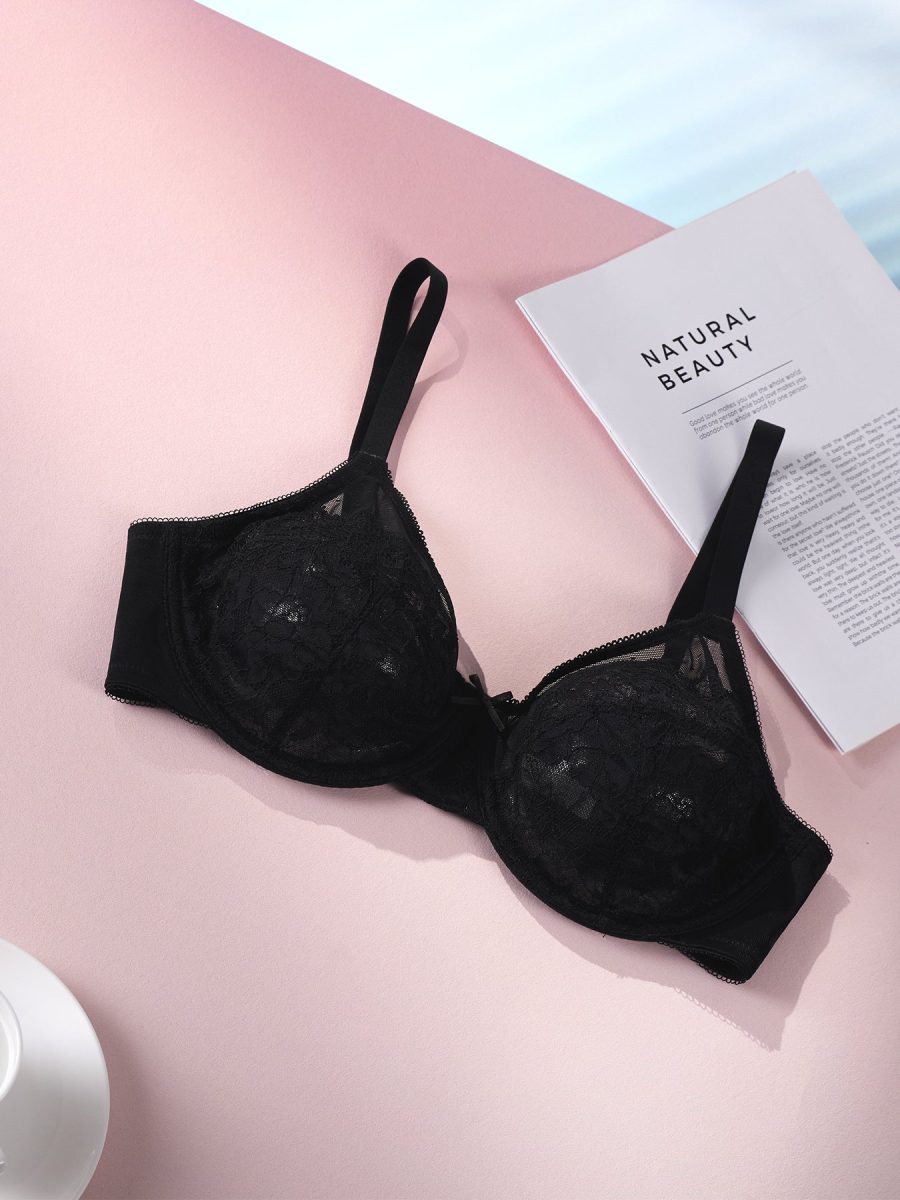 HSIA Lacy Bra: Comfy Sheer Lace Bra with Lift - Black / 34 / C