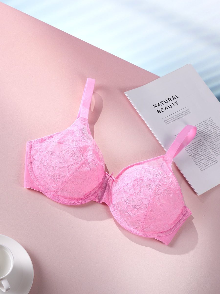 HSIA Lacy Bra: Comfy Sheer Lace Bra with Lift - Pink / 34 / C