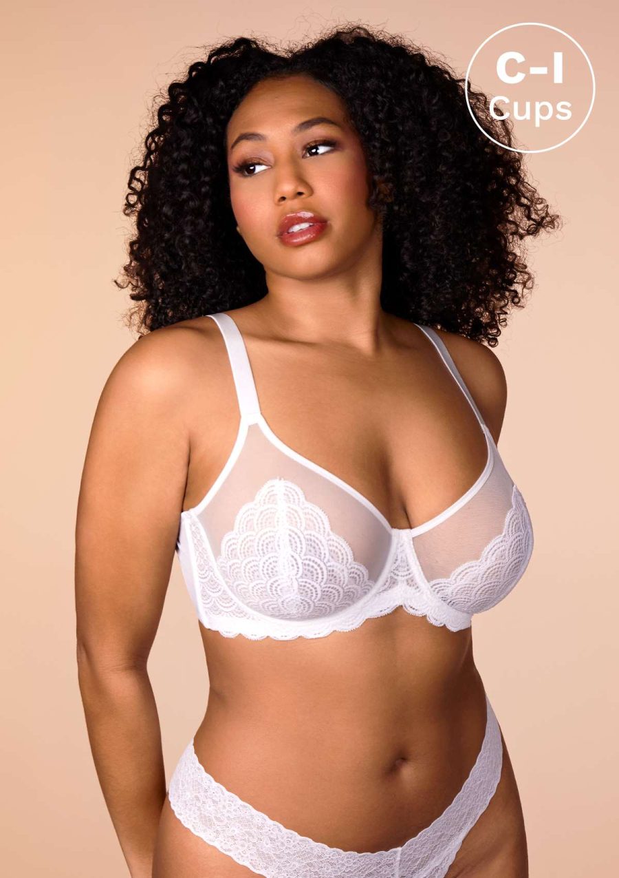 HSIA Mermaid Scales Sheer Mesh Bra: Unlined Full Coverage Bra - White / 38 / I