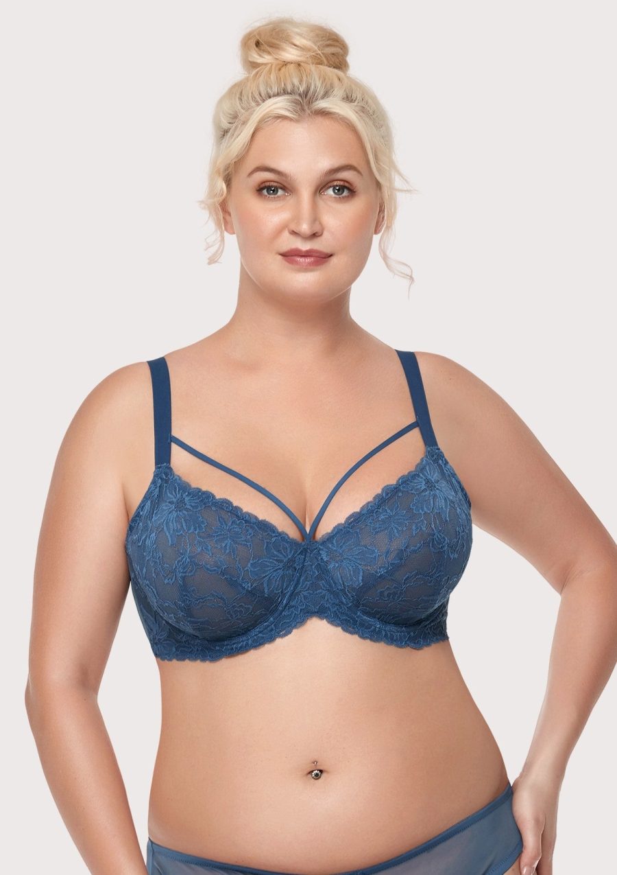 HSIA Pretty In Petals Bra for Big Boobs: Posture Support Minimizer Bra - Dark Blue / 32 / D