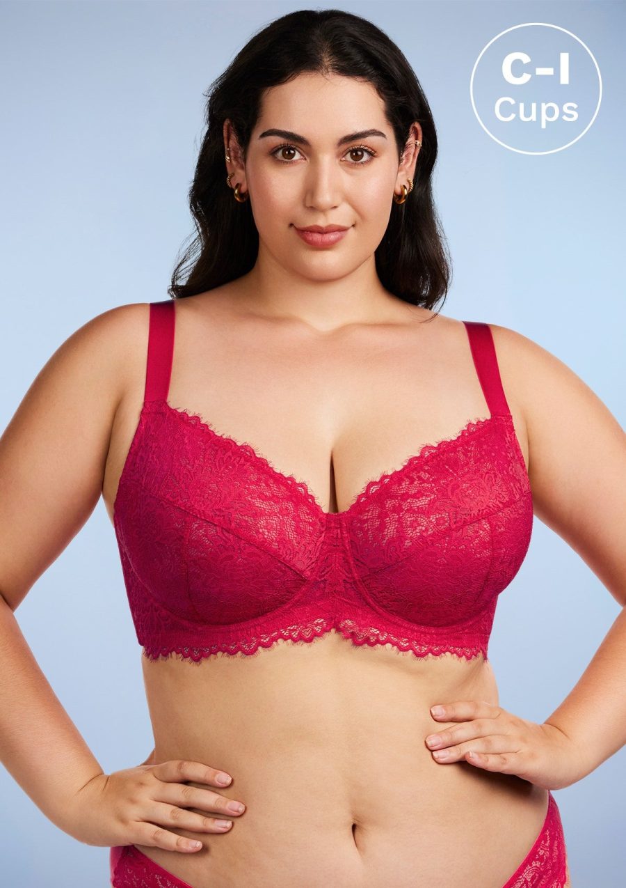 HSIA Red Sunflower Lace Underwire Bra - Raspberry / 34 / C