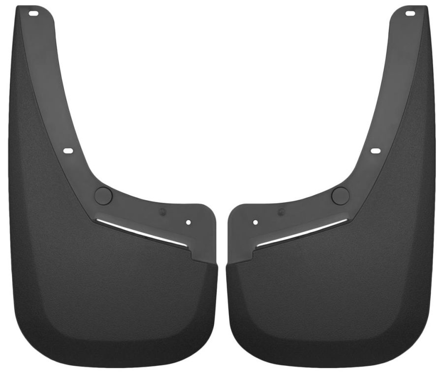 HUSKY LINERS 56791 Mud Flap; Custom Mud Guards; Direct-Fit; Set of 2; Contoured; Without Logo; Black; Thermoplastic; Screw On