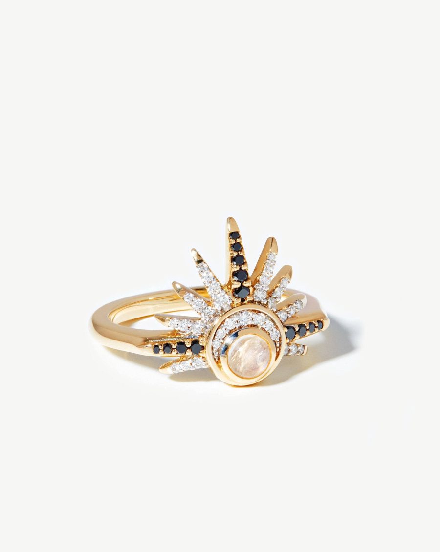 Harris Reed Fine Celestial Ring | 14k Solid Gold/Rainbow Moonstone & Diamond