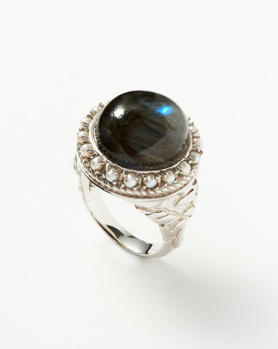 Harris Reed Labradorite Cocktail Ring | Silver Plated/Pearl & Labradorite