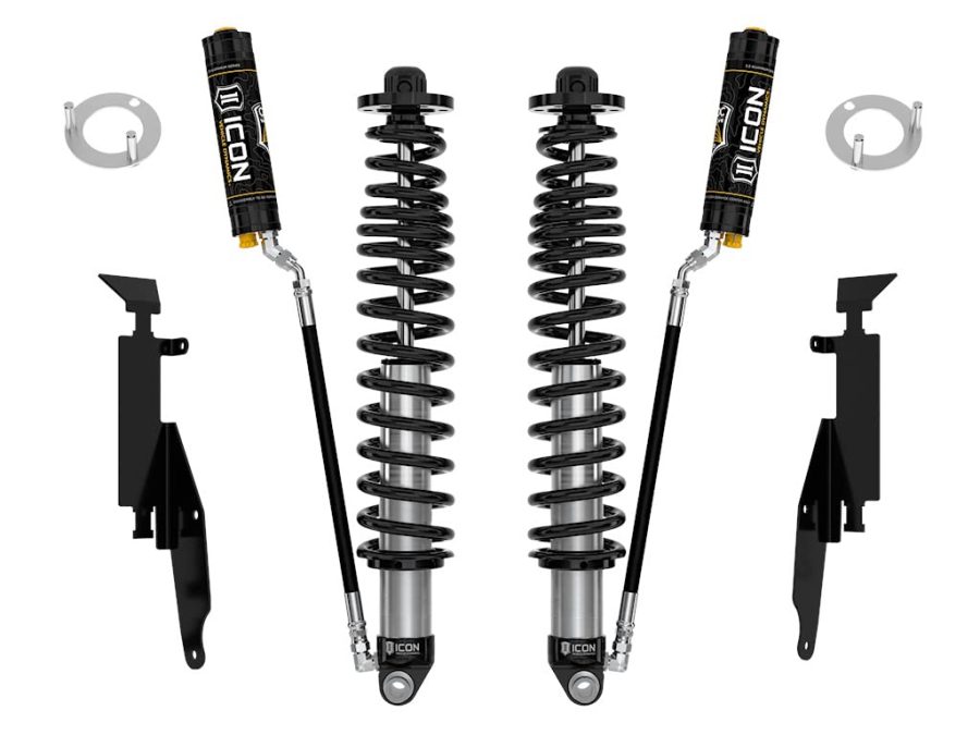 ICON 48711C Coil Over Shock Absorber; 2.5 Series; Adjustable Valving; 1-1/4 To 3 Inch Lift; With Pigtail Coil Spring; Black/ Silver; With Remote Reservoir; Set Of 2; With Brackets