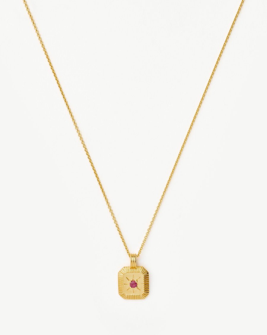 July Birthstone Pendant Necklace | 18k Gold Vermeil/Glass Filled Ruby