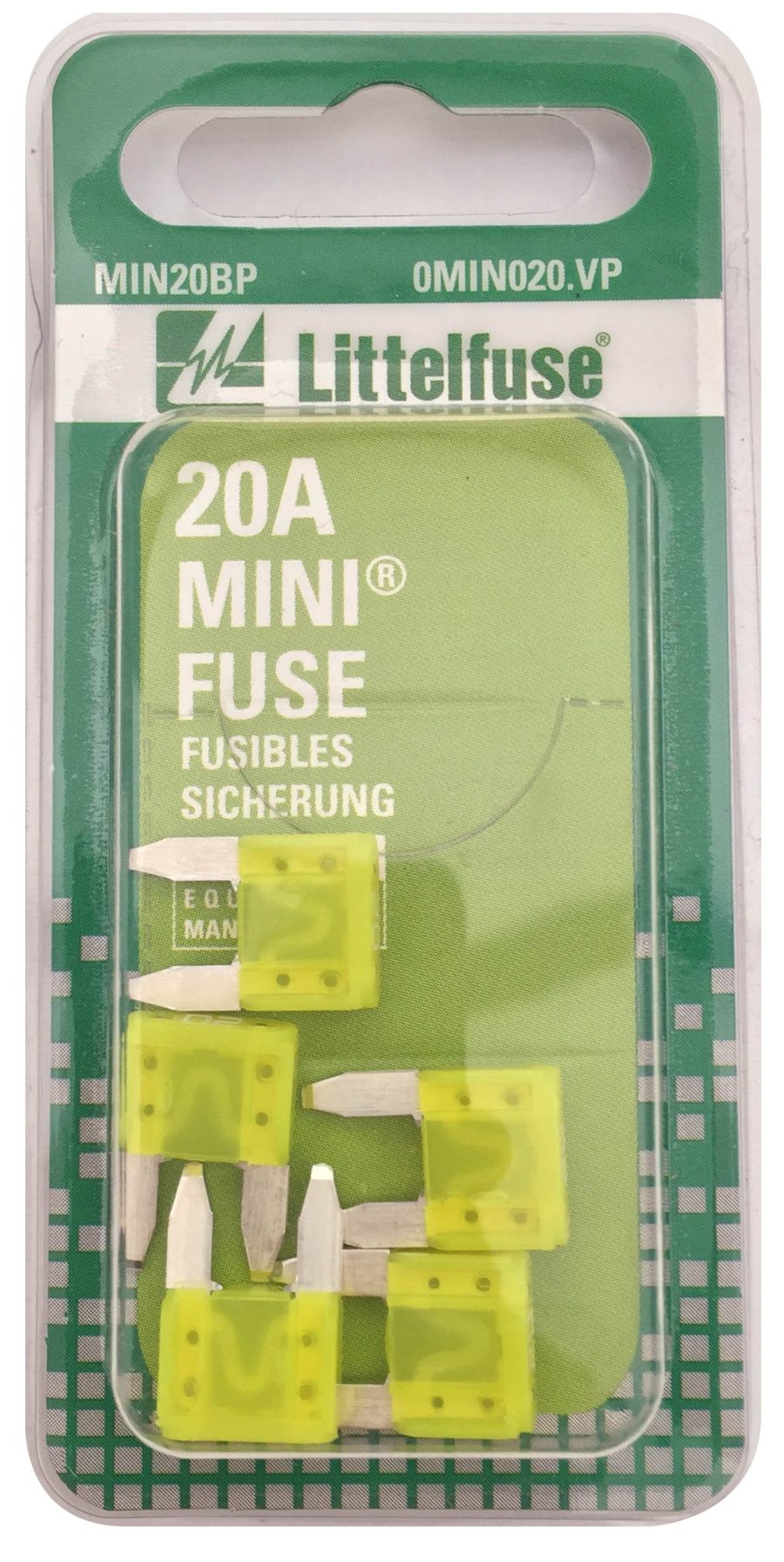 LITTELFUSE MIN20BP MINI 297 Series Fast-Acting Automotive Blade Fuse - Pack of 5