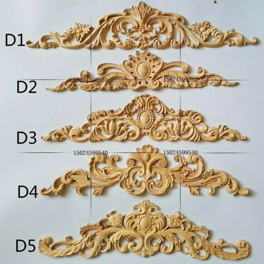 Large Unpainted Wood Carved Onlay Applique Furniture Home Decoration