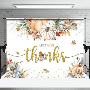 Lets Give Thanks Floral Pumpkin Thanksgiving Backdrop