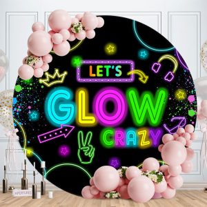 Lets Glow Crazy Neon Graffiti Round Party Backdrop - Aperturee