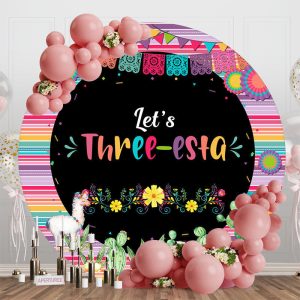 Lets Three Esta Floral Round 3rd Birthday Backdrop - Aperturee