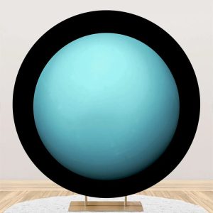 Light Blue Uranus Top View Circle Birthday Backdrop - Aperturee