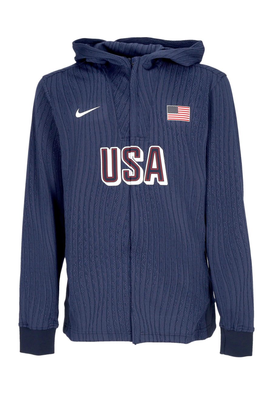 Lightweight Sweatshirt with Zip Hood for Men Dri-fit Adv Basketball Game Jacket Team USA Obsidian/obsidian/white