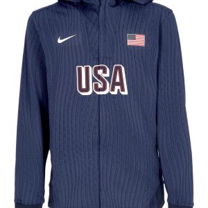 Lightweight Sweatshirt with Zip Hood for Men Dri-fit Adv Basketball Game Jacket Team USA Obsidian/obsidian/white