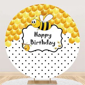 Little Bee Honeycomb Round Happy Birthday Backdrop