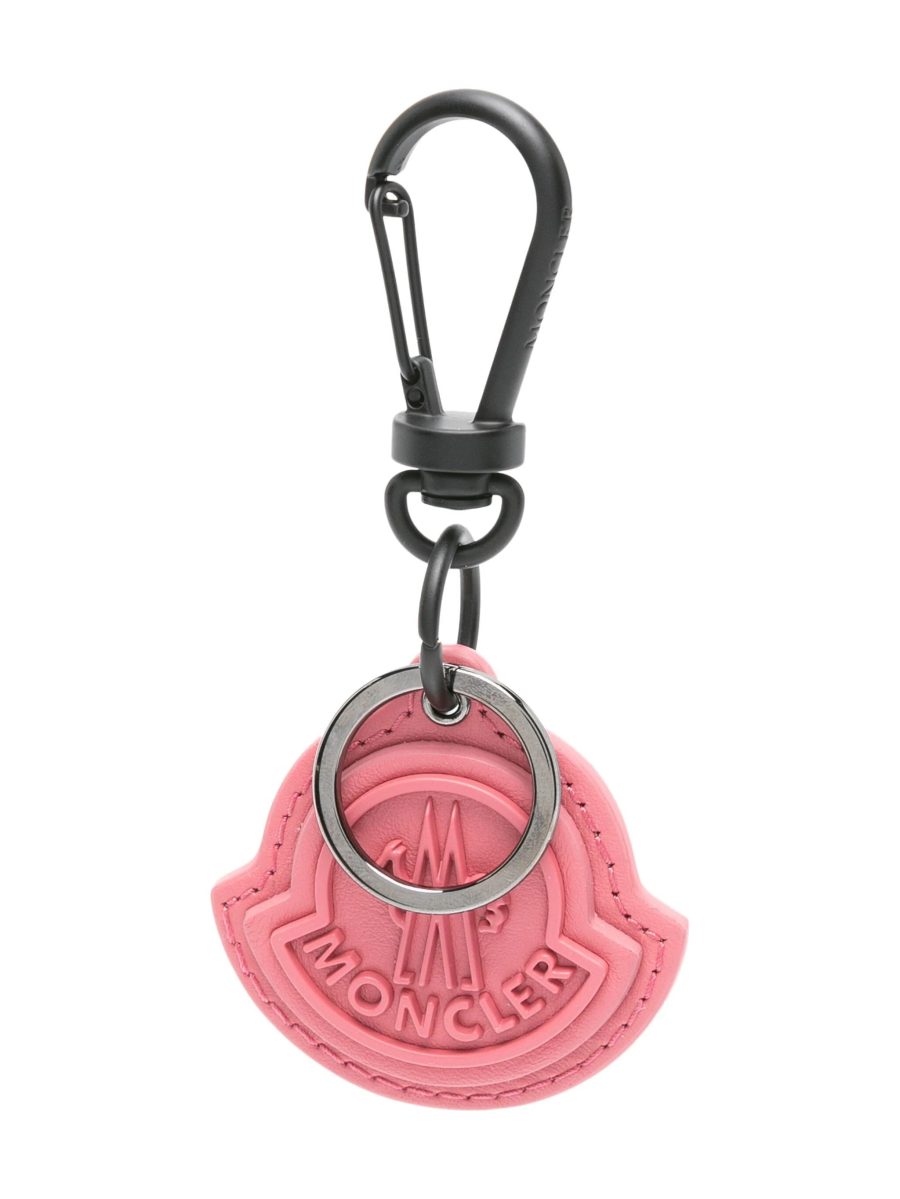 MONCLER UNISEX 3D Logo-Appliqué Leather Keyring Pink