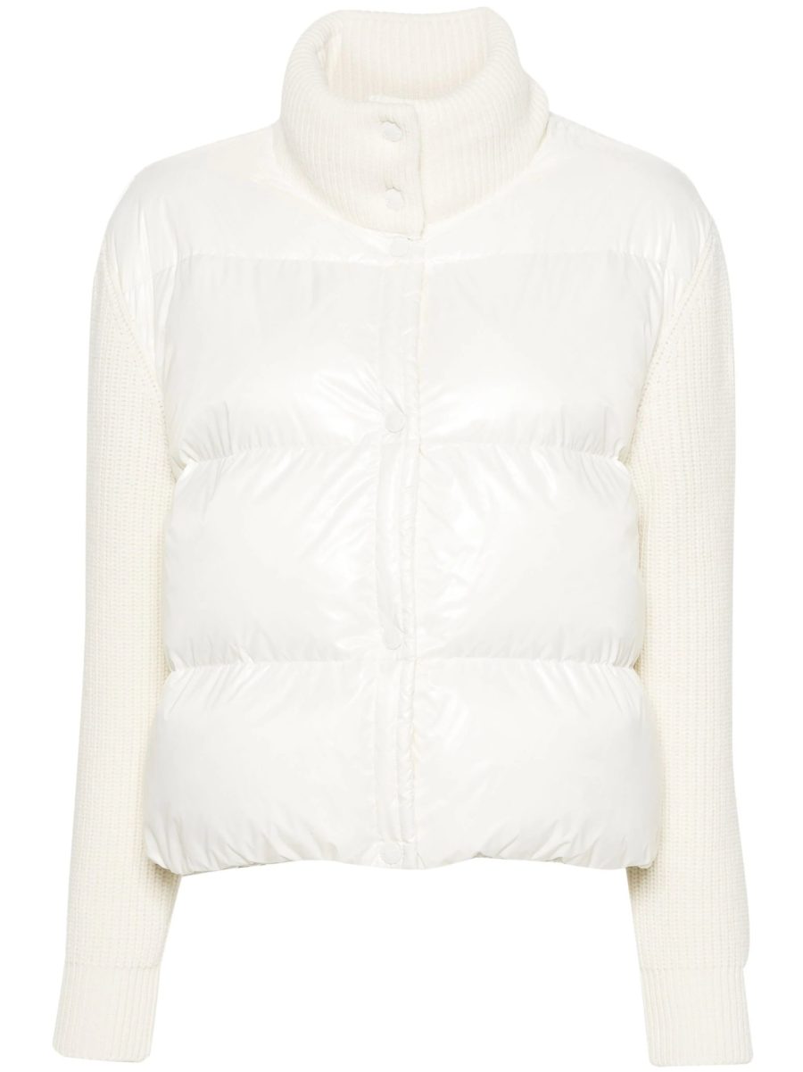 MONCLER WOMEN Logo Patch Padded Wool Cardigan Jacket White