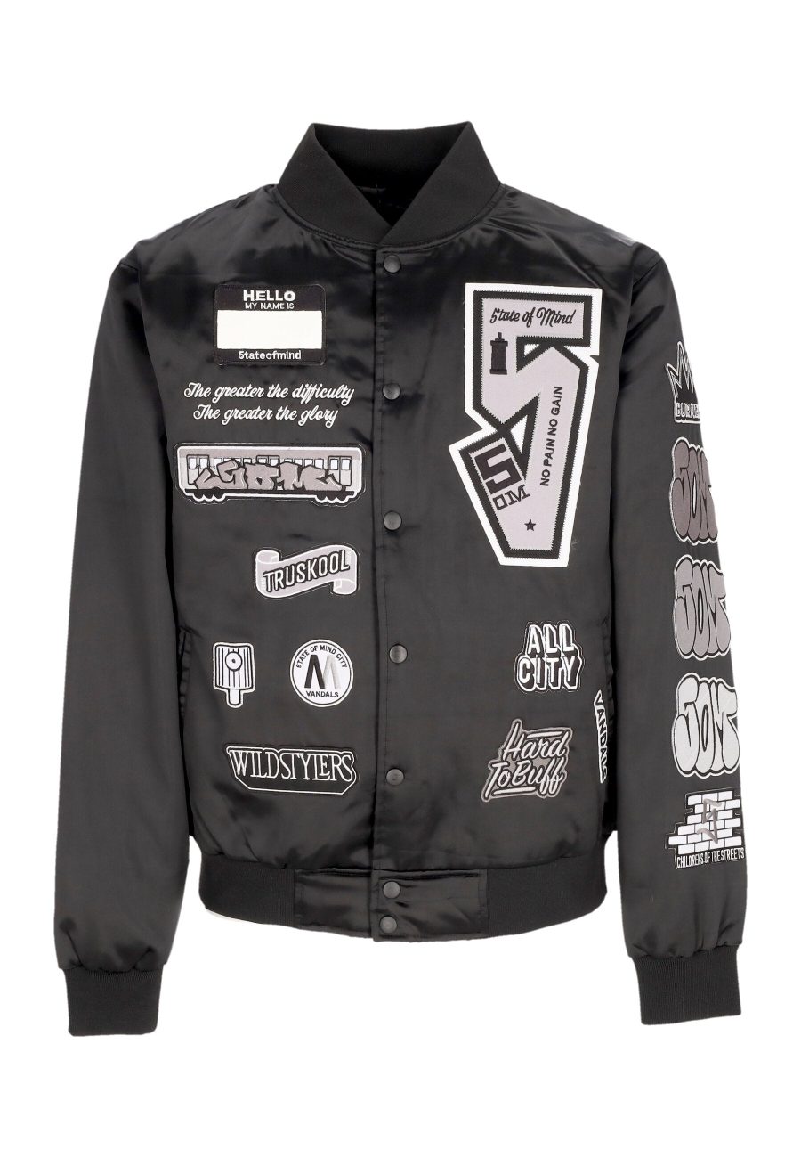 Men's Graffiti Patch Bomber Jacket Black