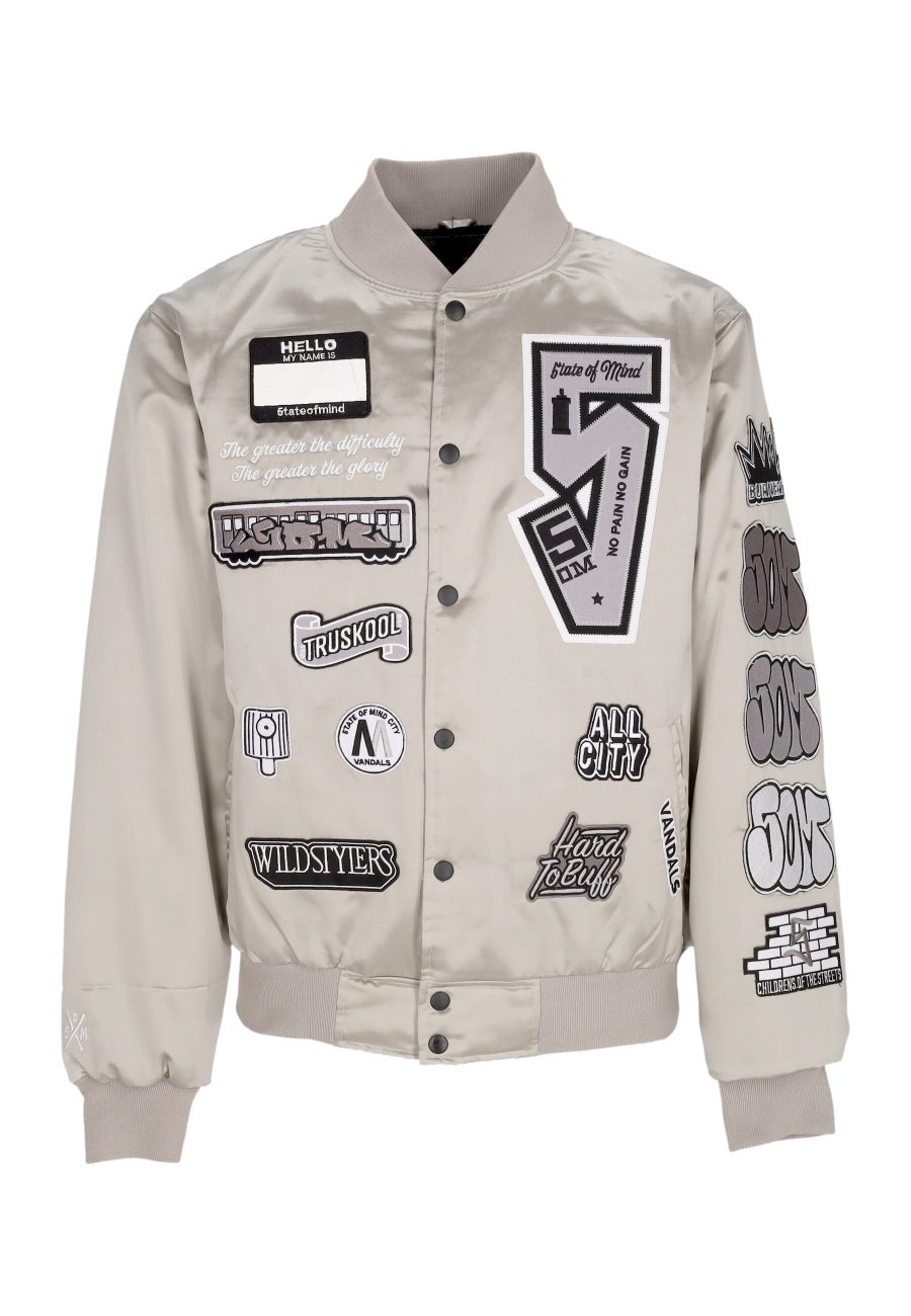 Men's Graffiti Patch Bomber Jacket Grey