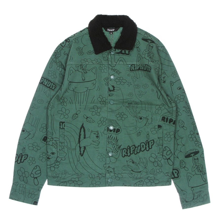 Men's Jeans Scribble Button Up Jacket Forest Green