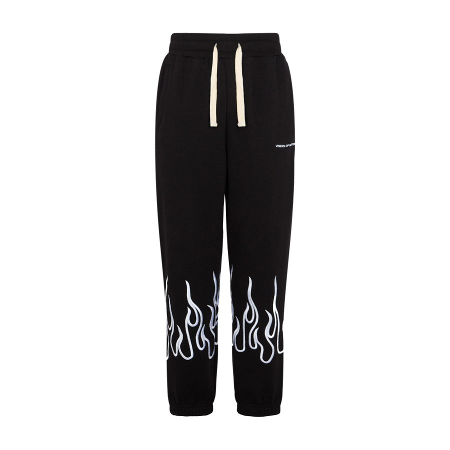 Men's Lightweight Tracksuit Pants Embroidered Flames Pants Black/white