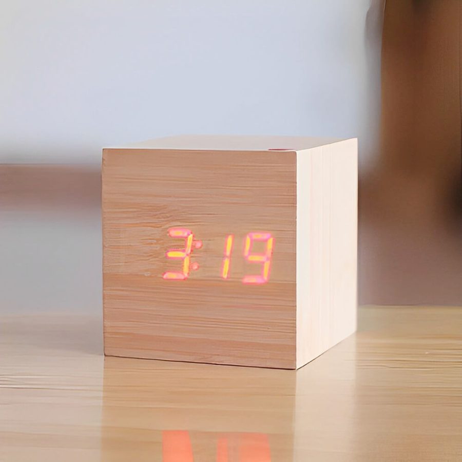 Modern Wooden Bedside Clock Digital