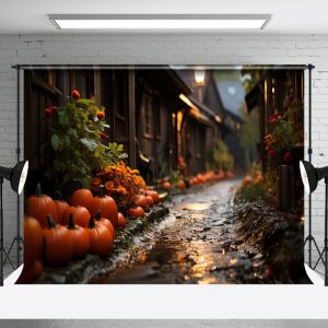 Muddy Path Leaf Pumpkins Bokeh Autumn Photo Backdrop