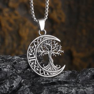 Nordic Yggdrasil Tree of Life Crescent Necklace