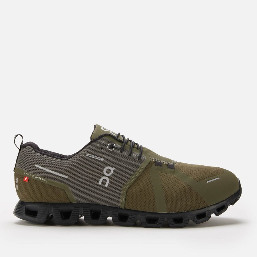 ON Men's Cloud 5 Waterproof Running Trainers - Olive/Black - UK 7