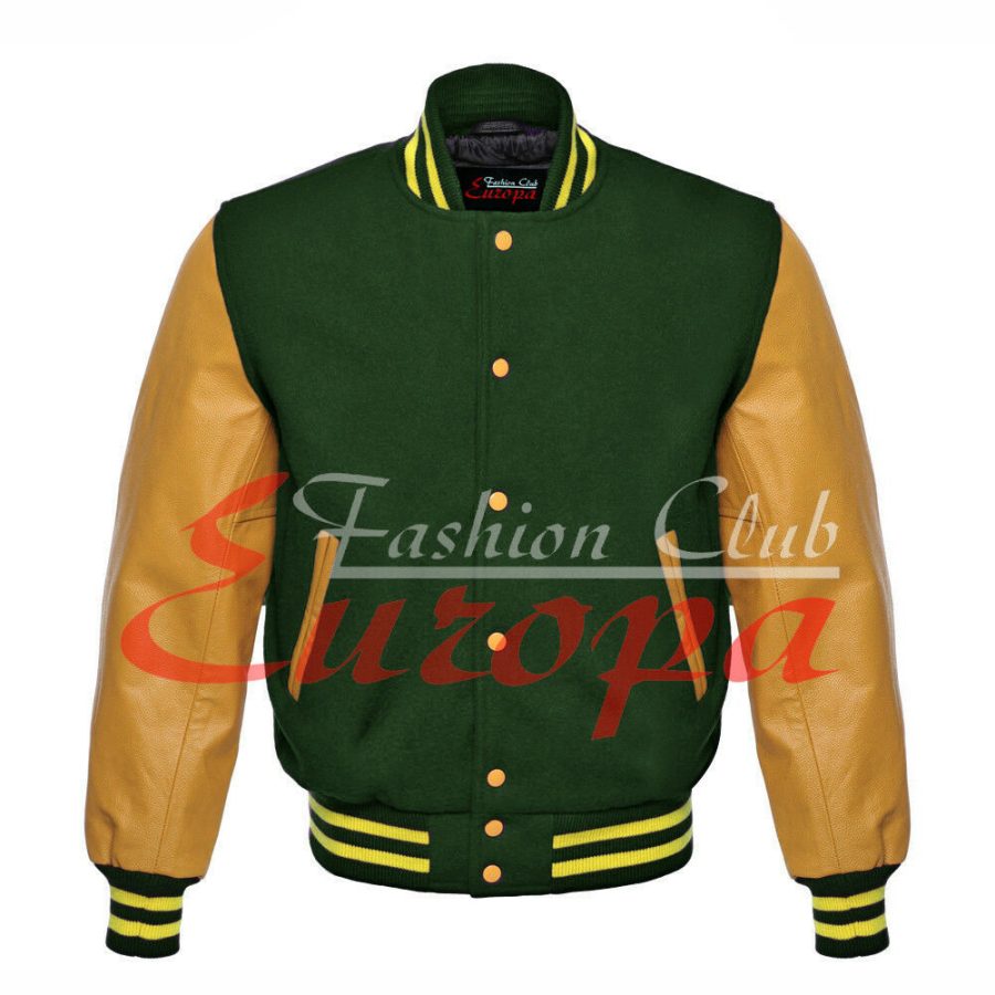 Original American Varsity Real Leather Letterman College Green Wool Jacket