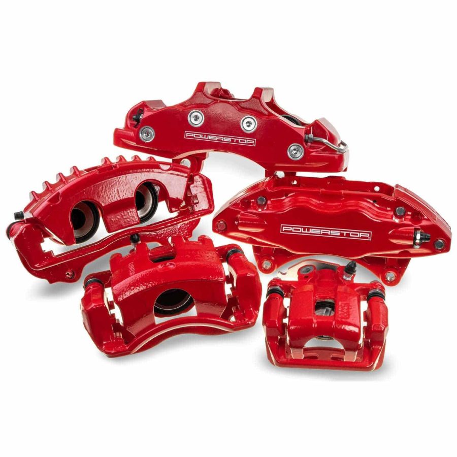 POWERSTOP S15174 Front or Rear Pair of High-Temp Red Powder Coated Calipers