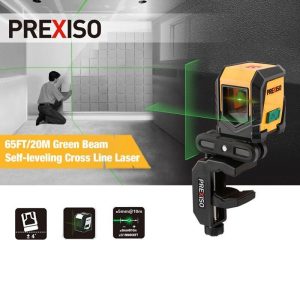 PREXISO 65FT Laser Level Self-Leveling Cross-Line Horizontal Vertical Green Beam