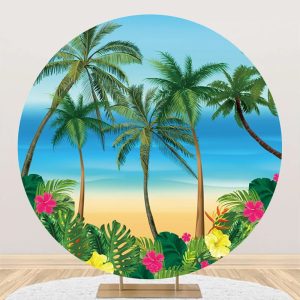 Palm Trees Plant Floral Hawaii Beach Round Backdrop