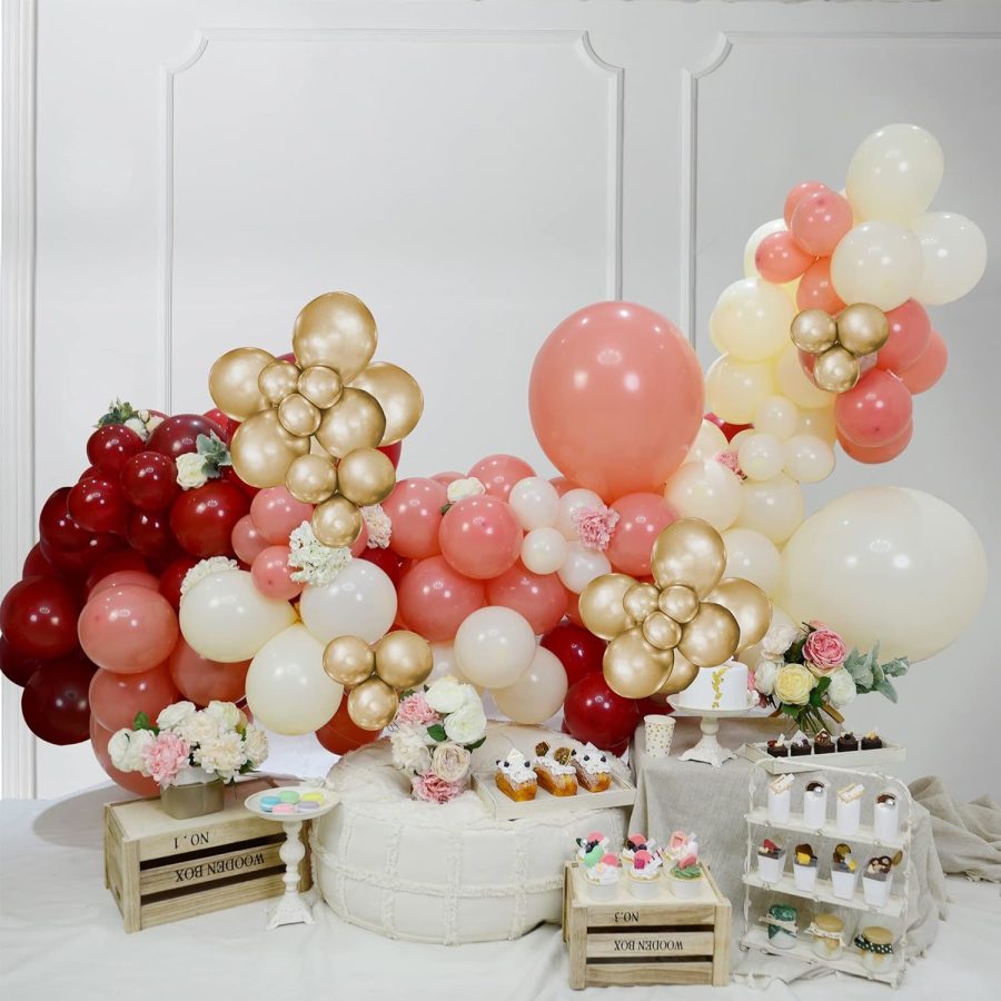 Pink Balloon Arch Kit - 132Pcs Pink Gold Red Balloon Garland Kit White Dusty Pin