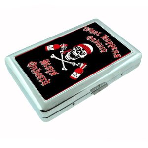 Pirate Skull Crossbones Liquor Silver Cigarette Case 080