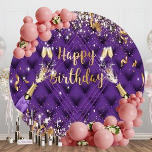 Purple Champagne Ribbons Round Birthday Backdrop - Aperturee