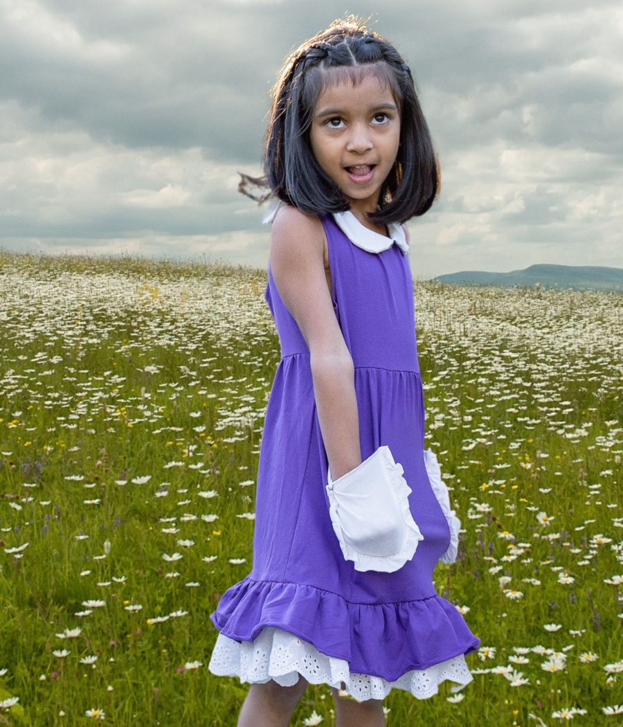 Purple Ruffled pocket Spring Dress