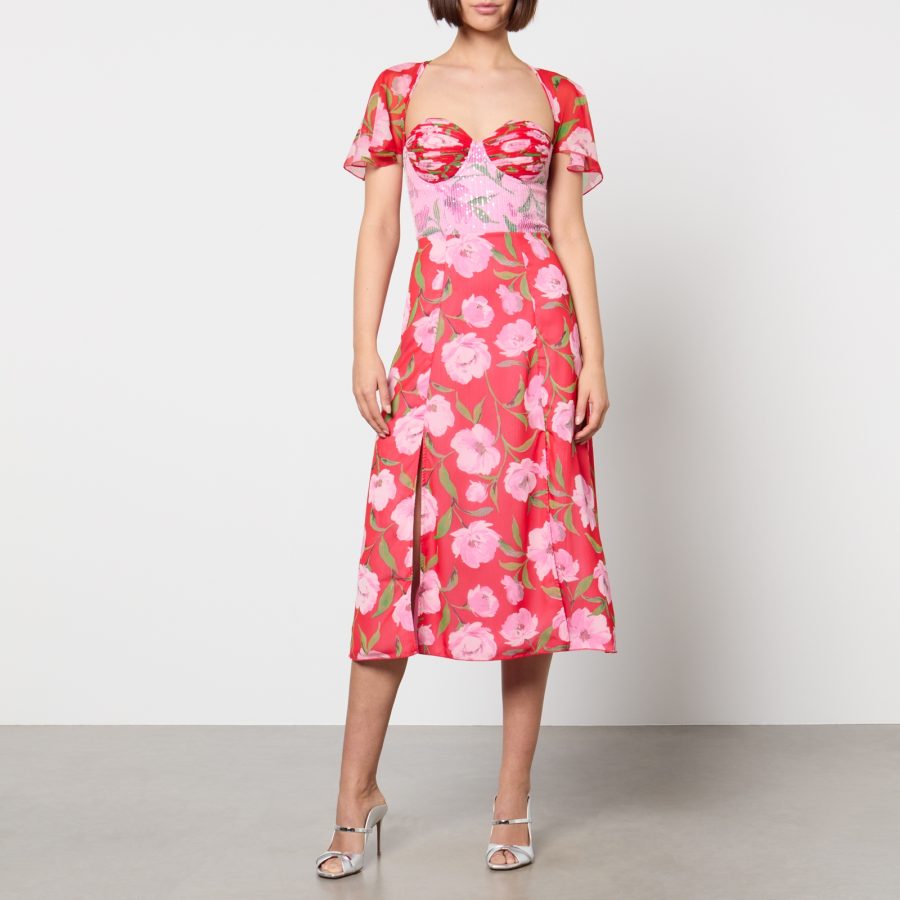 ROTATE Birger Christensen Floral-Print Chiffon Midi Dress - DK 34/UK 6