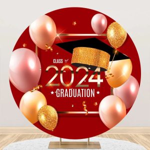 Red Gold Balloons Class Of 2024 Round Grad Backdrop - Aperturee