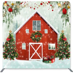 Red House And Tree Fabric Backdrop Cover for Christmas - Aperturee