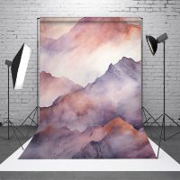 Red Purple Ink Painting Mountains Photo Backdrop